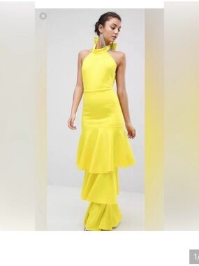 ASOS Bright Yellow Halter Tiered Maxi Dress